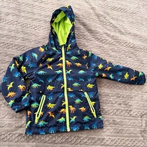 365 Kids Navy Blue Boys Size 5 Neon Dinosaur Full Zip Up Hooded Rain Jacket